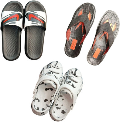 BLIBBERS Men Slippers(Black, Black, White , 6)