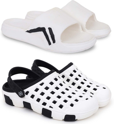 KAPYANSH Men Slippers(White, Black , 8)
