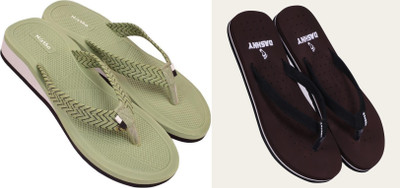 DASHNY Women Flip Flops(Brown, Tan , 5)