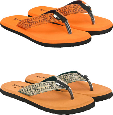 Birde Men Pack Of 2 Combo Comfortable Slippers & Flip Flop For Men Flip Flops(Orange, Tan , 6)