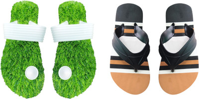 skyflip Men Slides(Brown, White , 9)