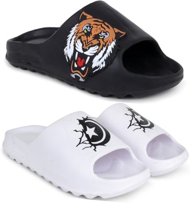 KAPYANSH Men Slides(Black, White , 10)