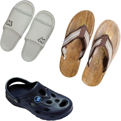 BLIBBERS Men Slippers(Grey, Brown, Blue , 9)