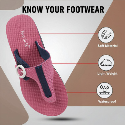 TWO SOFT Women Stylish Comfortable Lightweight| Adjustable Toe Hook Slipper Women Slippers(Pink , 7)