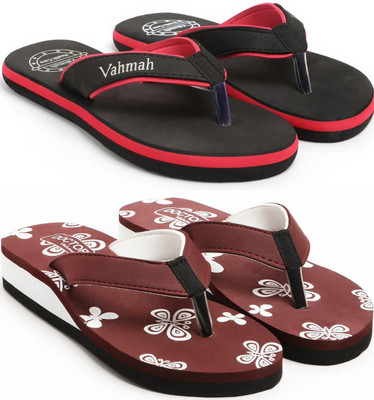 VAHMAH Women Slippers(Black, Maroon , 7)