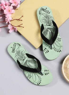 FOTOMO Women Slippers(Green , 6)