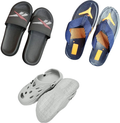 BLIBBERS Men Slippers(Black, Blue, Grey , 9)