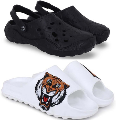 Kapani Fashion Men Clogs(Black, White , 6)