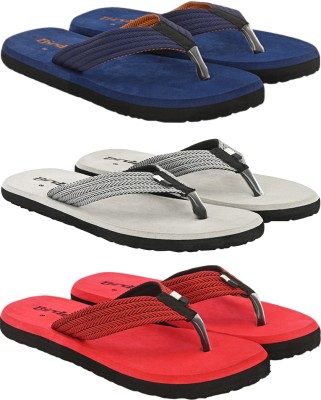 BIRDE Men Pack Of 3 Combo Comfortable Slippers & Flip Flop For Men Flip Flops(Blue, Grey, Red , 6)