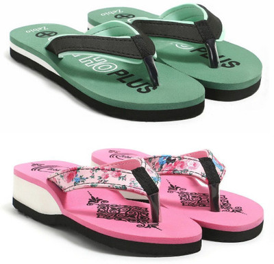 zebio Women Slippers(Green, Black, Pink , 5)