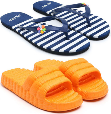 Skytrap Women Slippers(Blue, Orange , 6)