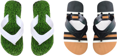 skyflip Men Slides(Brown, White, Green , 6)