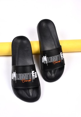 Foot Print Men Slides(Black , 9)