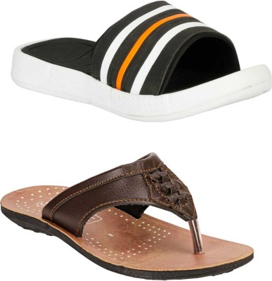 WOCMEC Men Slides(Black, Brown , 10)