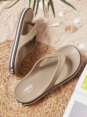 Neoz Men Levirex Lightweight with Arch Support Durable Anti-Skid & Stylish Dailywear| Flip Flops(Khaki , 6)