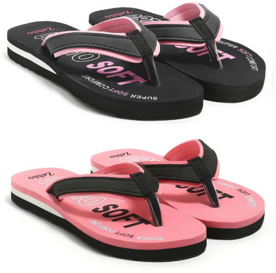 zebio Women Slippers(Black, Pink, Pink, Black , 7)