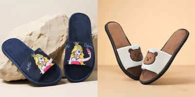 Y key Women Flip Flops(Brown, Navy , 6)