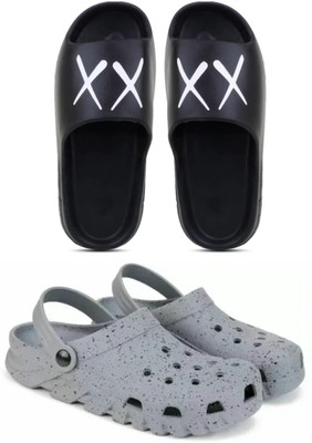 Veewalk Men Slides(Black, Grey , 10)