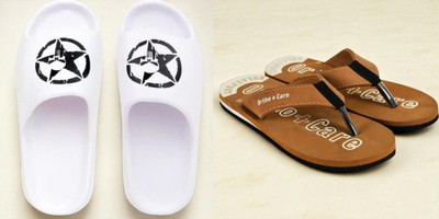 Shoepro Men Slides(Brown, White , 8)