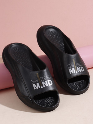Bootco Men Slides(Black, Silver , 8)