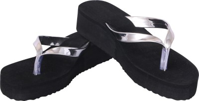 Bhains Ki Ankh Women Slippers(Black, Silver , 6)