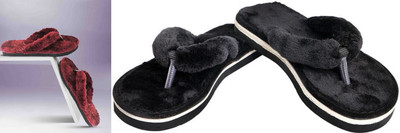rexizone Women Flip Flops(Black, Maroon , 5)