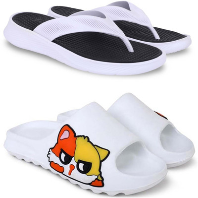 KAPYANSH Men Slippers(Black, White , 7)