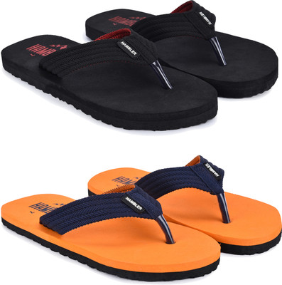 Hambler Men 2 Pairs Mens extra soft & stylish slippers lightweight & Durable & Trending Slippers(Black, Orange , 10)
