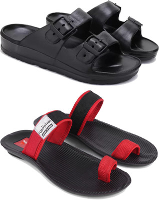 Pennen Men Flip Flops(Red, Black , 6)