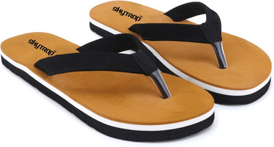 Skytrap Women Solid Soft Stylish Comfortable Fabrication EVA Hawai Women Flip Flops(Brown , 8)