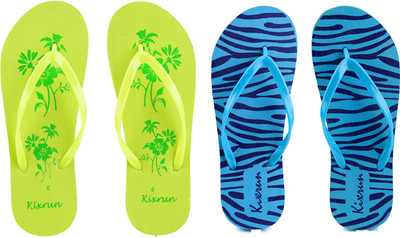 Kixrun Women Slippers(Green, Blue , 5)