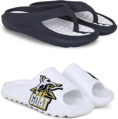 KAPYANSH Men Slippers(Black, White , 9)