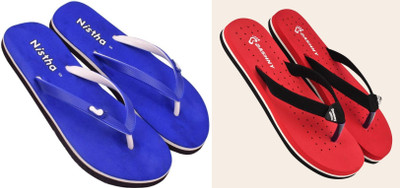 DASHNY Women Flip Flops(Red, Blue , 5)