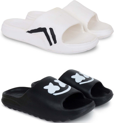 Kapani Fashion Men Slides(White, Black , 7)