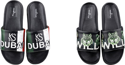 KICKSTYLE Men Slides(Black, Black , 9)
