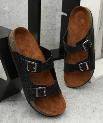 MOZAFIA Women Arch Support Flat Sandals with Adjustable Buckle Straps and Cork Footbed Flip Flops(Black , 7)