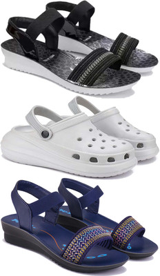 WINGSCRAFT Women Flip Flops(Blue, White, Black , 8)