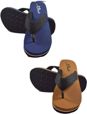 xstar Men Flip Flops(Blue, Tan , 13)