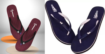 DASHNY Women Flip Flops(Maroon, Navy , 6)