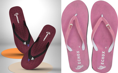DASHNY Women Flip Flops(Maroon, Pink , 5)
