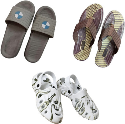 BLIBBERS Men Slippers(Grey, Brown, White , 9)