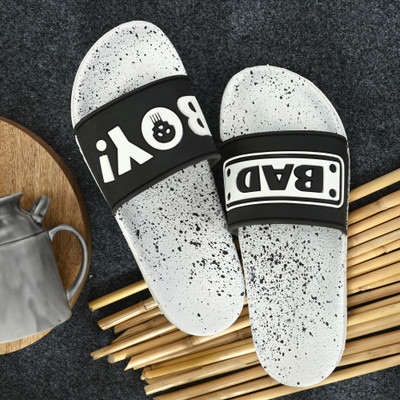 Shoe Island Men Slides(White, Black , 7)