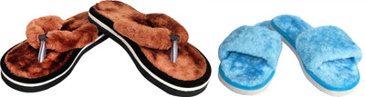 rexizone Women Flip Flops(Brown, Blue , 5)