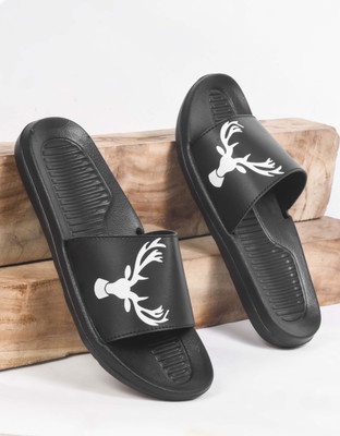 Foot Print Men Slides(Black , 10)