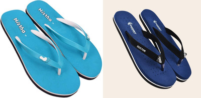 NISTHA Women Flip Flops(Blue, Blue , 5)