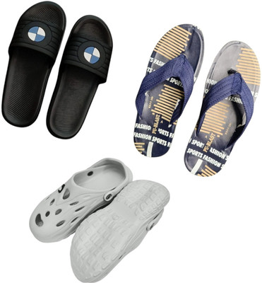 BLIBBERS Men Slippers(Black, Blue, Off White , 9)