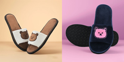 Y key Women Flip Flops(Navy, Brown , 6)