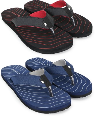 KUNTO Men Flip Flops(Black, Grey , 6)