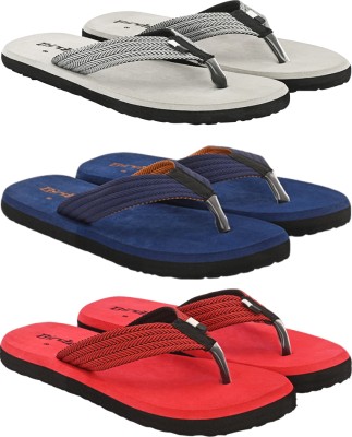 BIRDE Men Pack Of 3 Combo Comfortable Slippers & Flip Flop For Men Flip Flops(Grey, Blue, Red , 6)