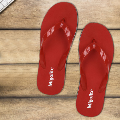 MIGOLITE Men Comfortable Flip Flop for Men|Soft Cushioned Slippers Anti-Slip Sole Flip Flops(Red , 7)